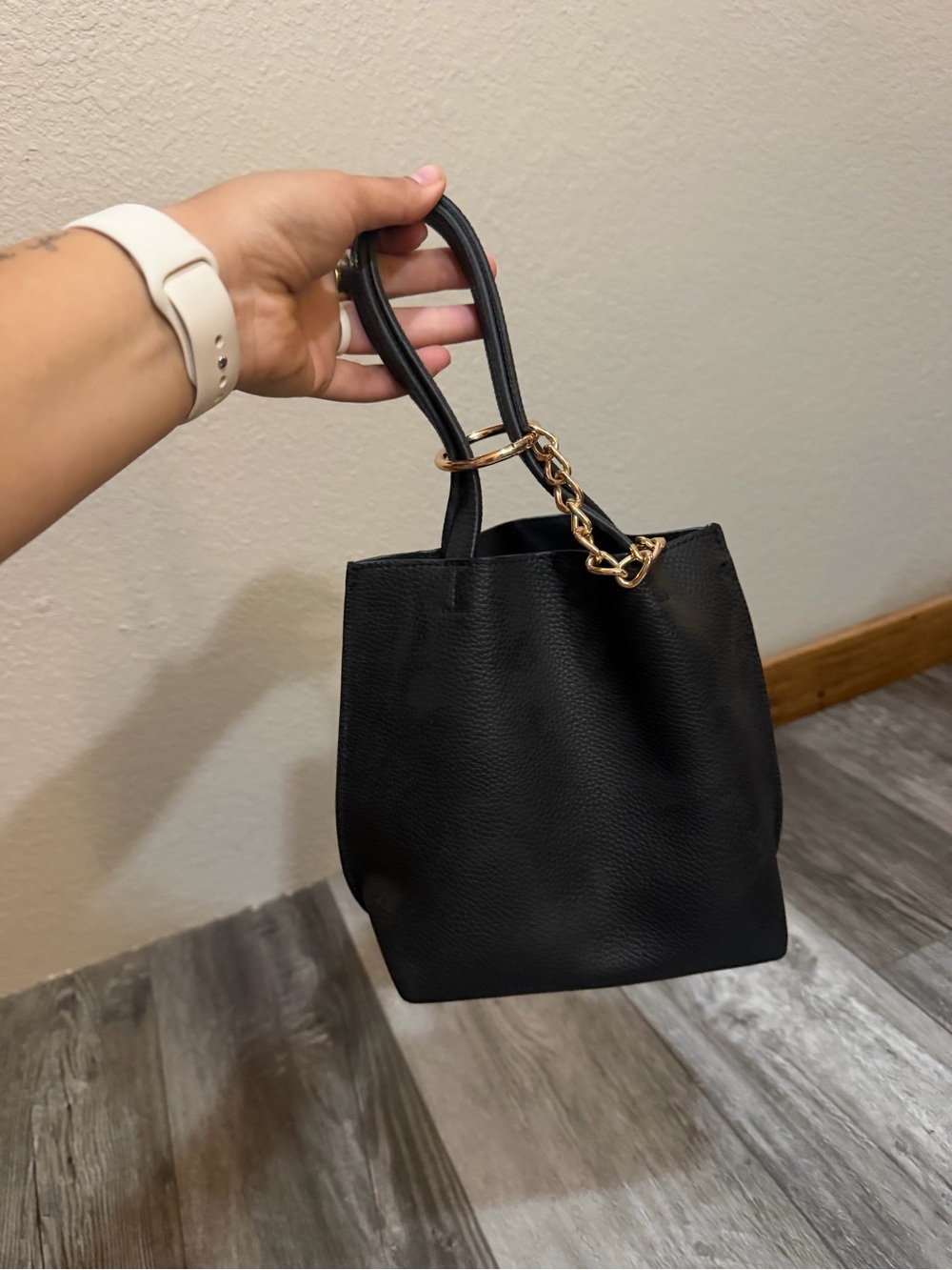 a new day Black Mini Tote with Gold Chain Detail